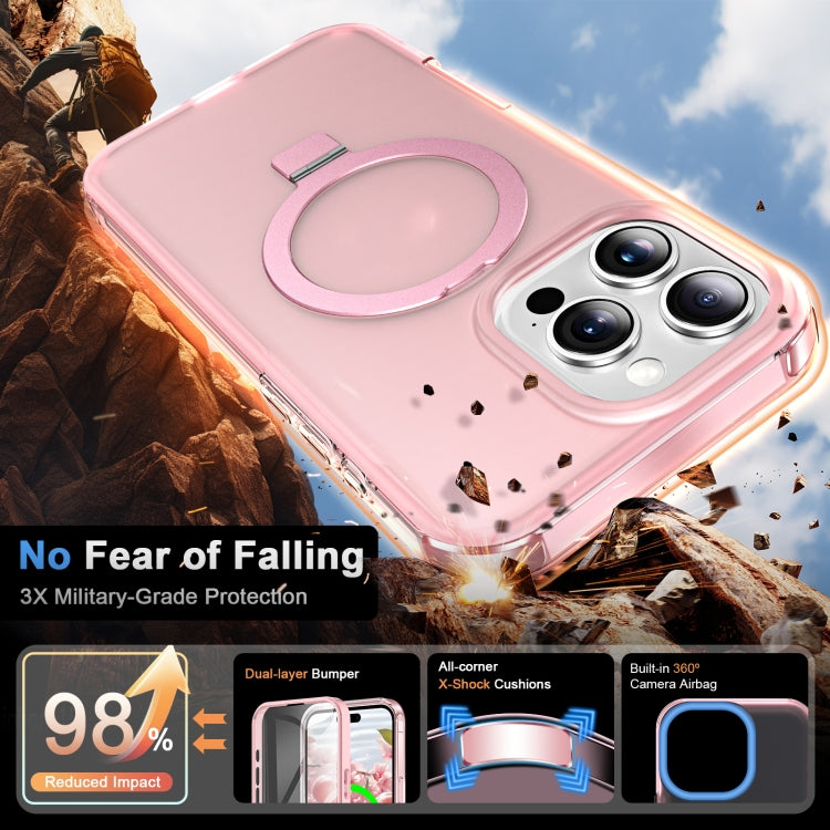 For iPhone 16 Pro Max Frosted Skin Feel MagSafe Holder 360 Full Body Phone Case(Pink)