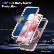 For iPhone 16 Pro Max Frosted Skin Feel MagSafe Holder 360 Full Body Phone Case(Pink)