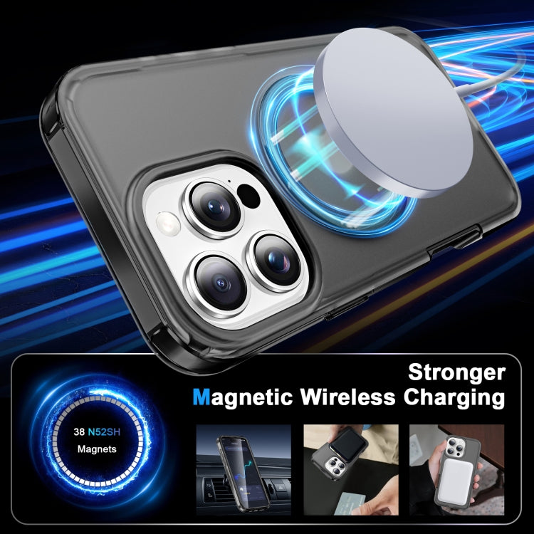For iPhone 16 Pro Max Frosted Skin Feel MagSafe Holder 360 Full Body Phone Case(Black)