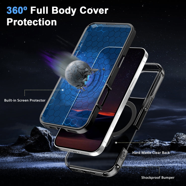 For iPhone 16 Pro Max Frosted Skin Feel MagSafe Holder 360 Full Body Phone Case(Black)