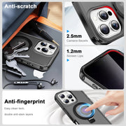 For iPhone 16 Pro Max Frosted Skin Feel MagSafe Holder 360 Full Body Phone Case(Black)