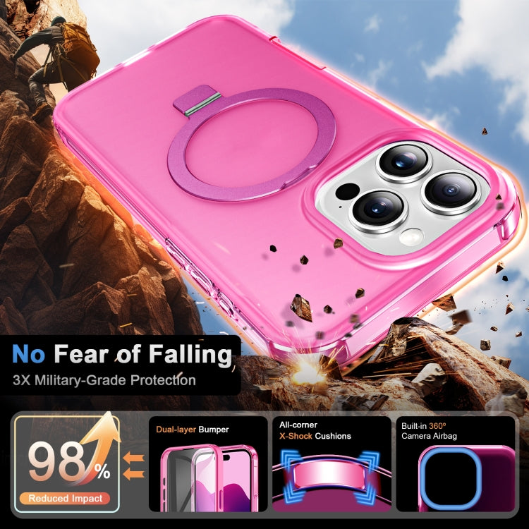 For iPhone 16 Pro Max Frosted Skin Feel MagSafe Holder 360 Full Body Phone Case(Rose Red)