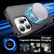 For iPhone 16 Pro Frosted Skin Feel MagSafe Holder 360 Full Body Phone Case(Black)