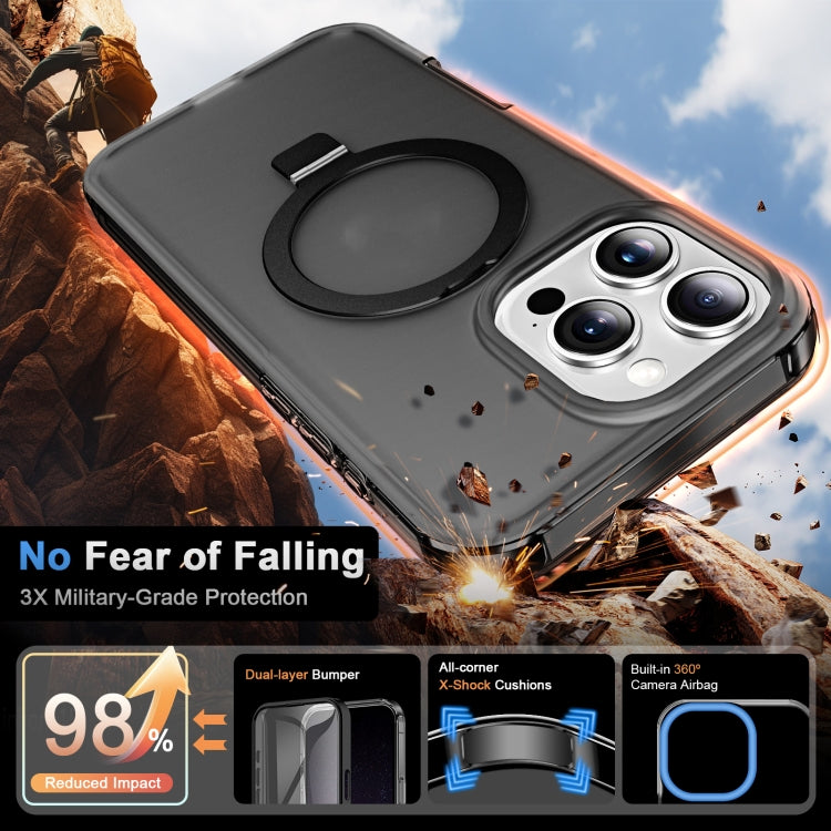 For iPhone 16 Pro Frosted Skin Feel MagSafe Holder 360 Full Body Phone Case(Black)