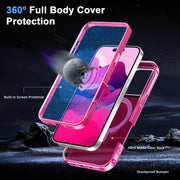 For iPhone 16 Pro Frosted Skin Feel MagSafe Holder 360 Full Body Phone Case(Rose Red)