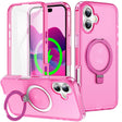 For iPhone 16 Plus Frosted Skin Feel MagSafe Holder 360 Full Body Phone Case(Rose Red) - iPhone 16 Plus Cases by PMC TechLife | Online Shopping South Africa | PMC TechLife | Buy Now Pay Later Mobicred