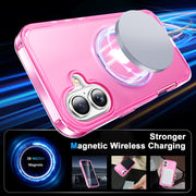 For iPhone 16 Plus Frosted Skin Feel MagSafe Holder 360 Full Body Phone Case(Rose Red)