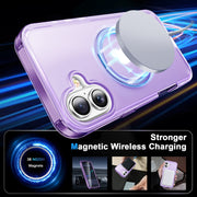 For iPhone 16 Plus Frosted Skin Feel MagSafe Holder 360 Full Body Phone Case(Purple)