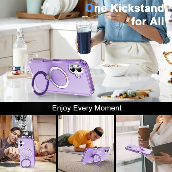 For iPhone 16 Plus Frosted Skin Feel MagSafe Holder 360 Full Body Phone Case(Purple)
