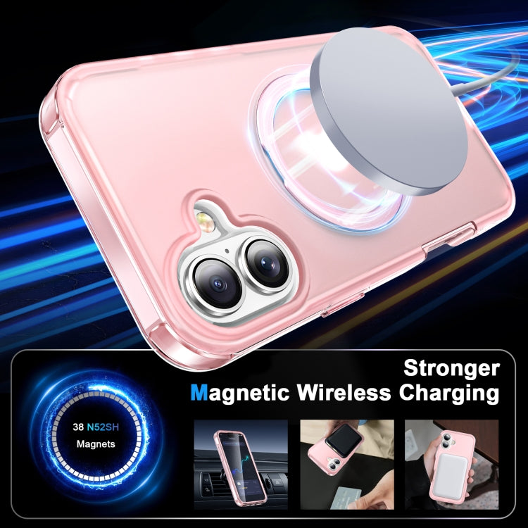 For iPhone 16 Frosted Skin Feel MagSafe Holder 360 Full Body Phone Case(Pink)