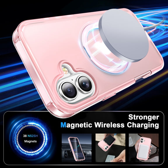 For iPhone 16 Frosted Skin Feel MagSafe Holder 360 Full Body Phone Case(Pink)