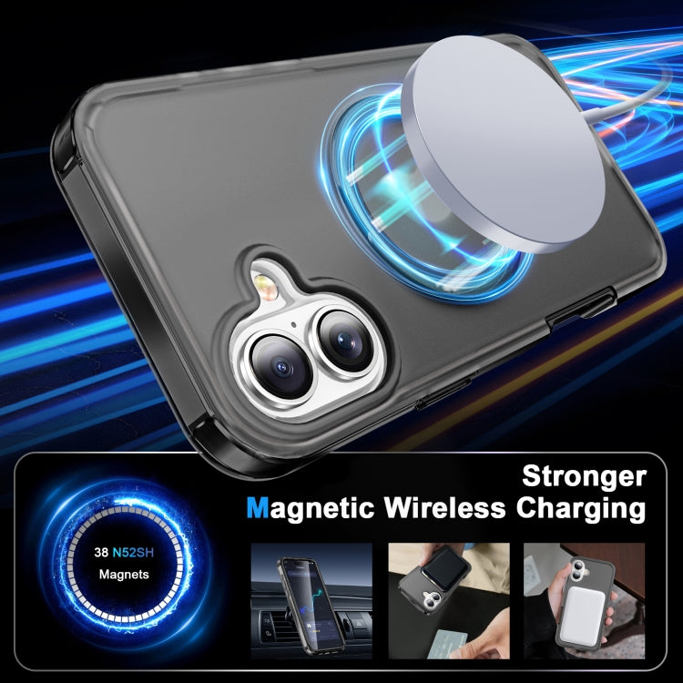 For iPhone 16 Frosted Skin Feel MagSafe Holder 360 Full Body Phone Case(Black)