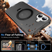 For iPhone 16 Frosted Skin Feel MagSafe Holder 360 Full Body Phone Case(Black)