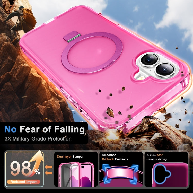 For iPhone 16 Frosted Skin Feel MagSafe Holder 360 Full Body Phone Case(Rose Red)