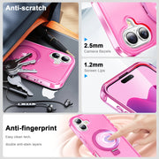 For iPhone 16 Frosted Skin Feel MagSafe Holder 360 Full Body Phone Case(Rose Red)