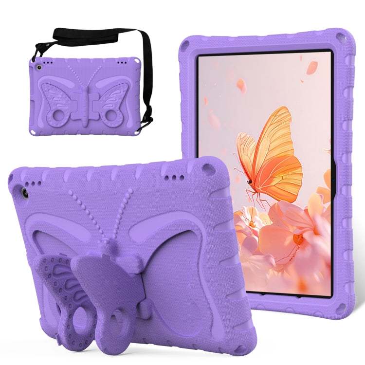 For Amazon Kindle Fire HD10 2021/2023 Butterfly Bracket EVA Shockproof Tablet Case(Light Purple)