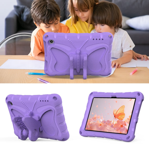 For Amazon Kindle Fire HD7 2022 Butterfly Bracket EVA Shockproof Tablet Case(Light Purple)