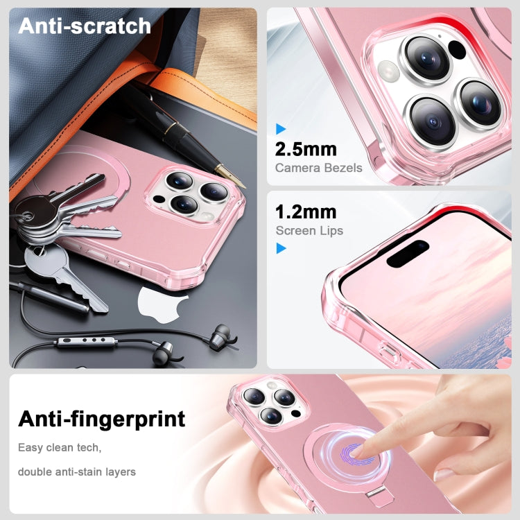 For iPhone 16 Pro Max Solid Color Wave MagSafe Holder Phone Case(Pink)