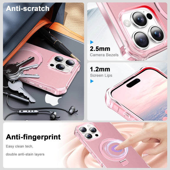 For iPhone 16 Pro Max Solid Color Wave MagSafe Holder Phone Case(Pink)