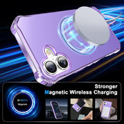For iPhone 16 Plus Solid Color Wave MagSafe Holder Phone Case(Purple)