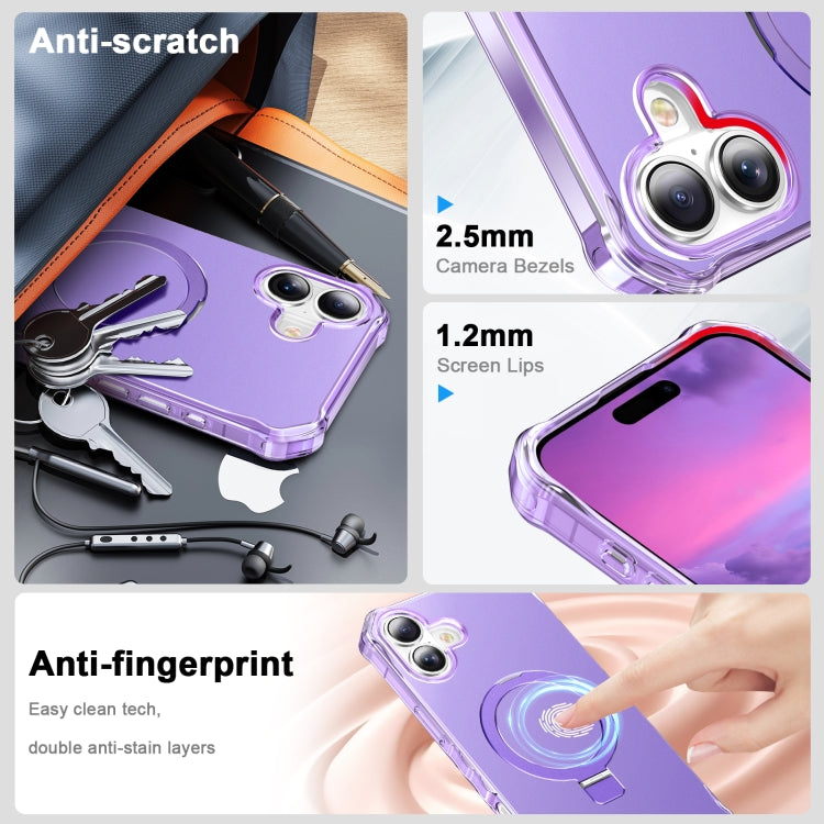 For iPhone 16 Plus Solid Color Wave MagSafe Holder Phone Case(Purple)