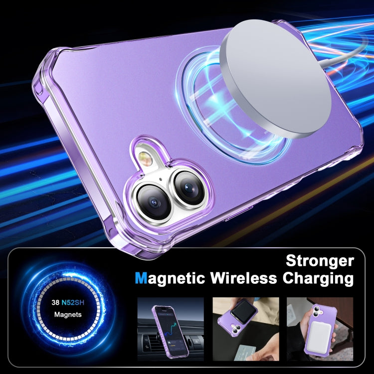 For iPhone 16 Solid Color Wave MagSafe Holder Phone Case(Purple)