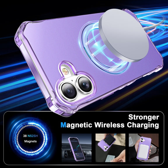 For iPhone 16 Solid Color Wave MagSafe Holder Phone Case(Purple)