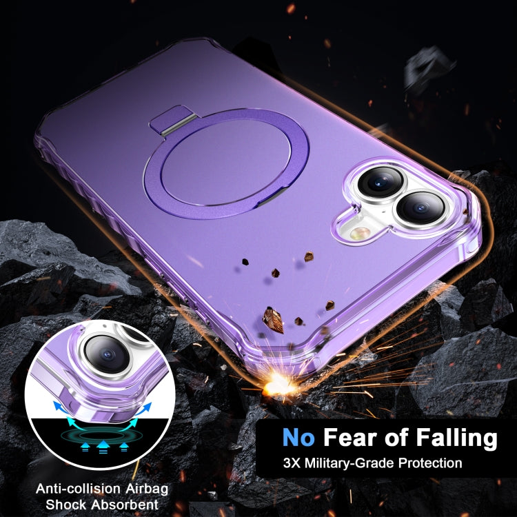 For iPhone 16 Solid Color Wave MagSafe Holder Phone Case(Purple)