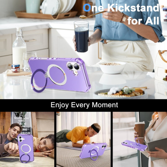 For iPhone 16 Solid Color Wave MagSafe Holder Phone Case(Purple)