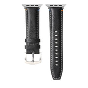 Stitched Genuine Leather Watch Band For Apple Watch 46mm / 49mm / 45mm / 44mm(Pull Up Leather Black)