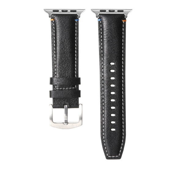 Stitched Genuine Leather Watch Band For Apple Watch 46mm / 49mm / 45mm / 44mm(Pull Up Leather Black)