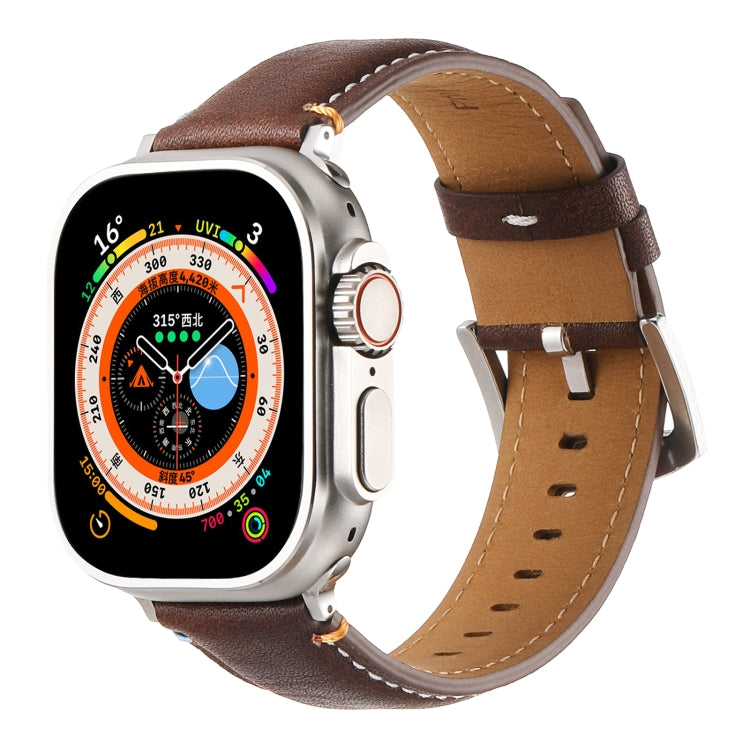 Stitched Genuine Leather Watch Band For Apple Watch 46mm / 49mm / 45mm / 44mm(Pull Up Leather Coffee)