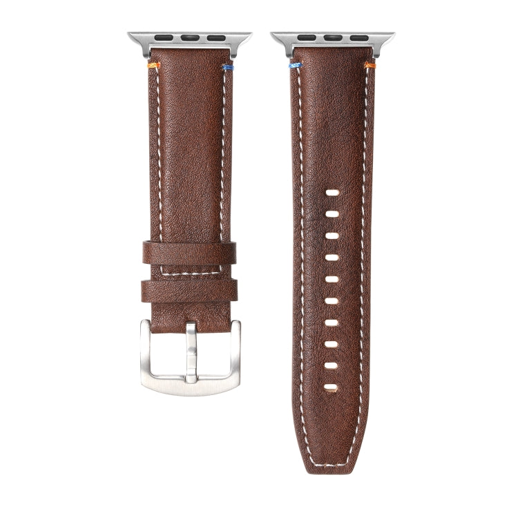 Stitched Genuine Leather Watch Band For Apple Watch 46mm / 49mm / 45mm / 44mm(Pull Up Leather Coffee)