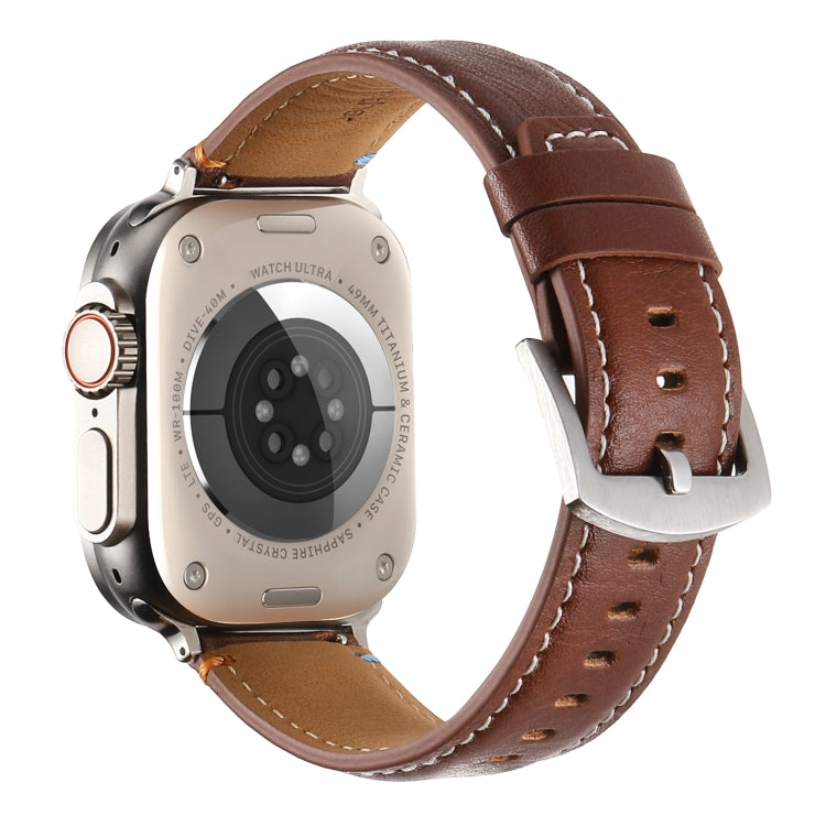 Stitched Genuine Leather Watch Band For Apple Watch 46mm / 49mm / 45mm / 44mm(Pull Up Leather Brown)