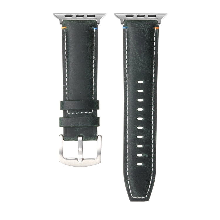 Stitched Genuine Leather Watch Band For Apple Watch 46mm / 49mm / 45mm / 44mm(Frosted Green)