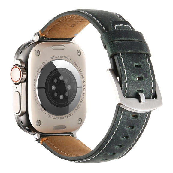 Stitched Genuine Leather Watch Band For Apple Watch 46mm / 49mm / 45mm / 44mm(Frosted Green)
