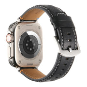 Stitched Genuine Leather Watch Band For Apple Watch 42mm / 41mm / 40mm / 38mm(Pull Up Leather Black)