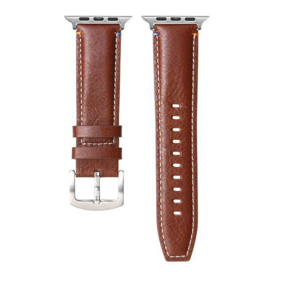 Stitched Genuine Leather Watch Band For Apple Watch 42mm / 41mm / 40mm / 38mm(Pull Up Leather Brown)