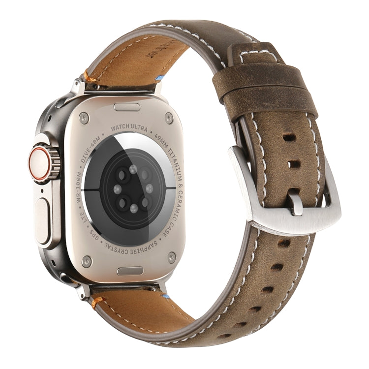 Stitched Genuine Leather Watch Band For Apple Watch 42mm / 41mm / 40mm / 38mm(Frosted  Olive)