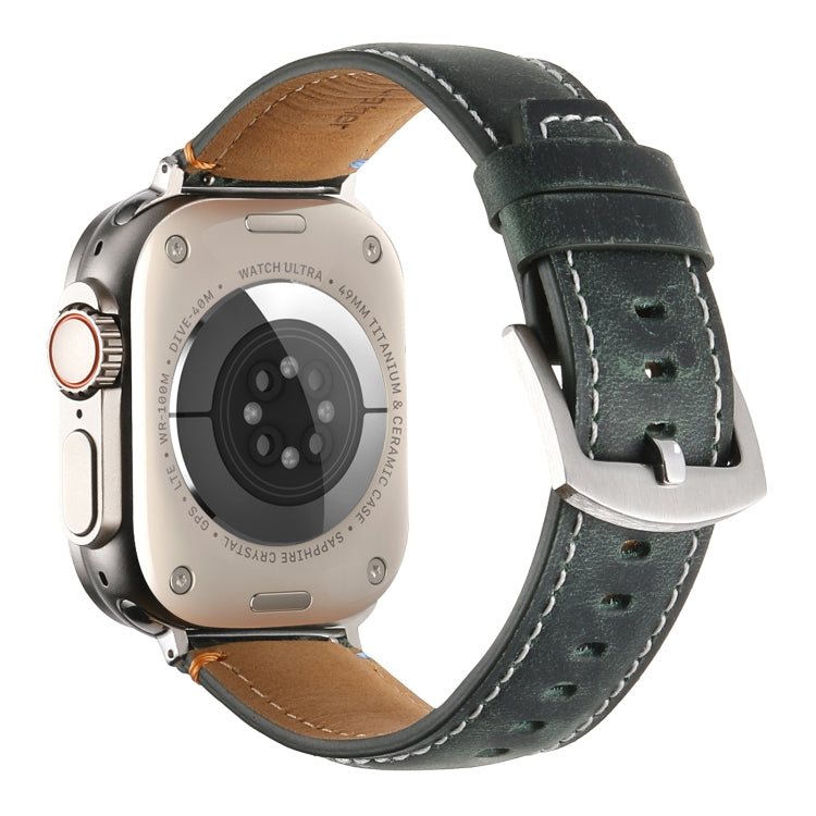 Stitched Genuine Leather Watch Band For Apple Watch 42mm / 41mm / 40mm / 38mm(Frosted Green)
