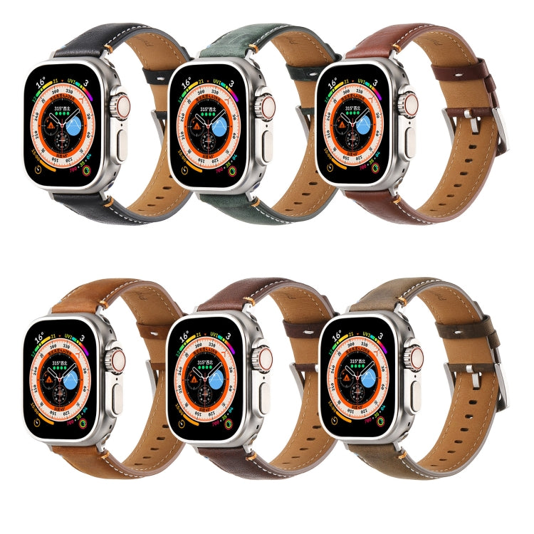 Stitched Genuine Leather Watch Band For Apple Watch 46mm / 49mm / 45mm / 44mm(Pull Up Leather Coffee)