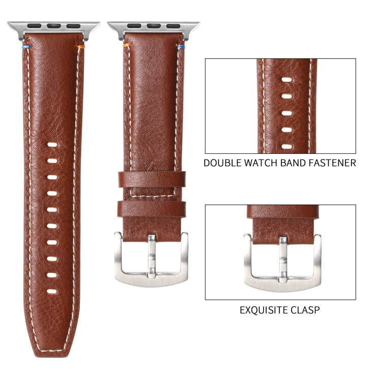 Stitched Genuine Leather Watch Band For Apple Watch 46mm / 49mm / 45mm / 44mm(Frosted Green)