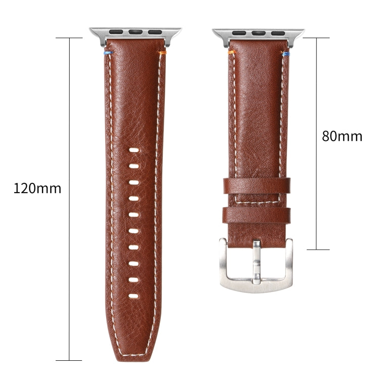 Stitched Genuine Leather Watch Band For Apple Watch 42mm / 41mm / 40mm / 38mm(Pull Up Leather Coffee)