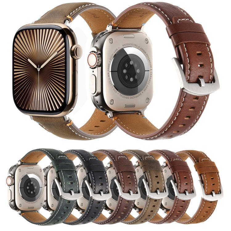 Stitched Genuine Leather Watch Band For Apple Watch 46mm / 49mm / 45mm / 44mm(Pull Up Leather Brown)