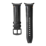 For Samsung Galaxy Watch Ultra 47mm Stitched Black Buckle Genuine Leather Watch Band(Pull Up Leather Black)