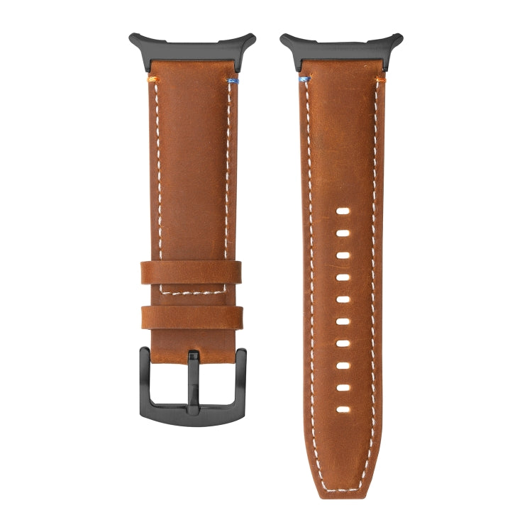 For Samsung Galaxy Watch Ultra 47mm Stitched Black Buckle Genuine Leather Watch Band(Frosted Brown)