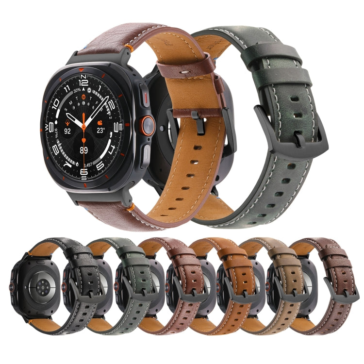 For Samsung Galaxy Watch Ultra 47mm Stitched Black Buckle Genuine Leather Watch Band(Pull Up Leather Black)