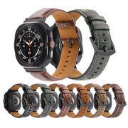 For Samsung Galaxy Watch Ultra 47mm Stitched Black Buckle Genuine Leather Watch Band(Pull Up Leather Brown)