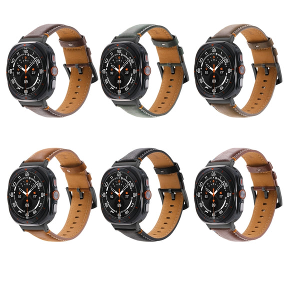 For Samsung Galaxy Watch Ultra 47mm Stitched Black Buckle Genuine Leather Watch Band(Pull Up Leather Brown)