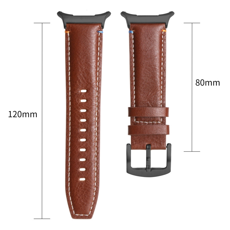 For Samsung Galaxy Watch Ultra 47mm Stitched Black Buckle Genuine Leather Watch Band(Pull Up Leather Coffee)